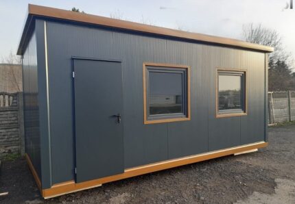 Pavilhão de Escritório 17m² (6x2,9m) – Design Moderno Antracite & Acabamentos em Madeira (Isolamento 100mm)